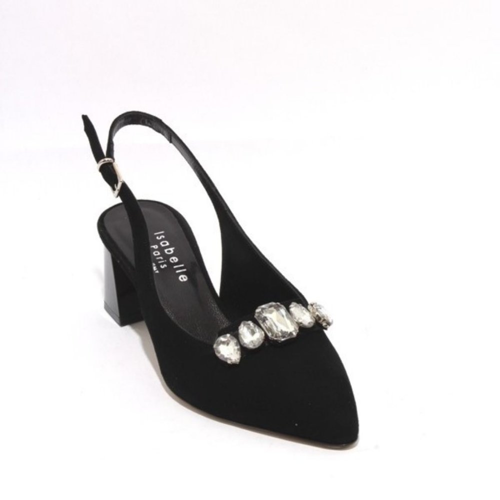 ITALIAN Black Suede Leather Crystals Pointy Pumps